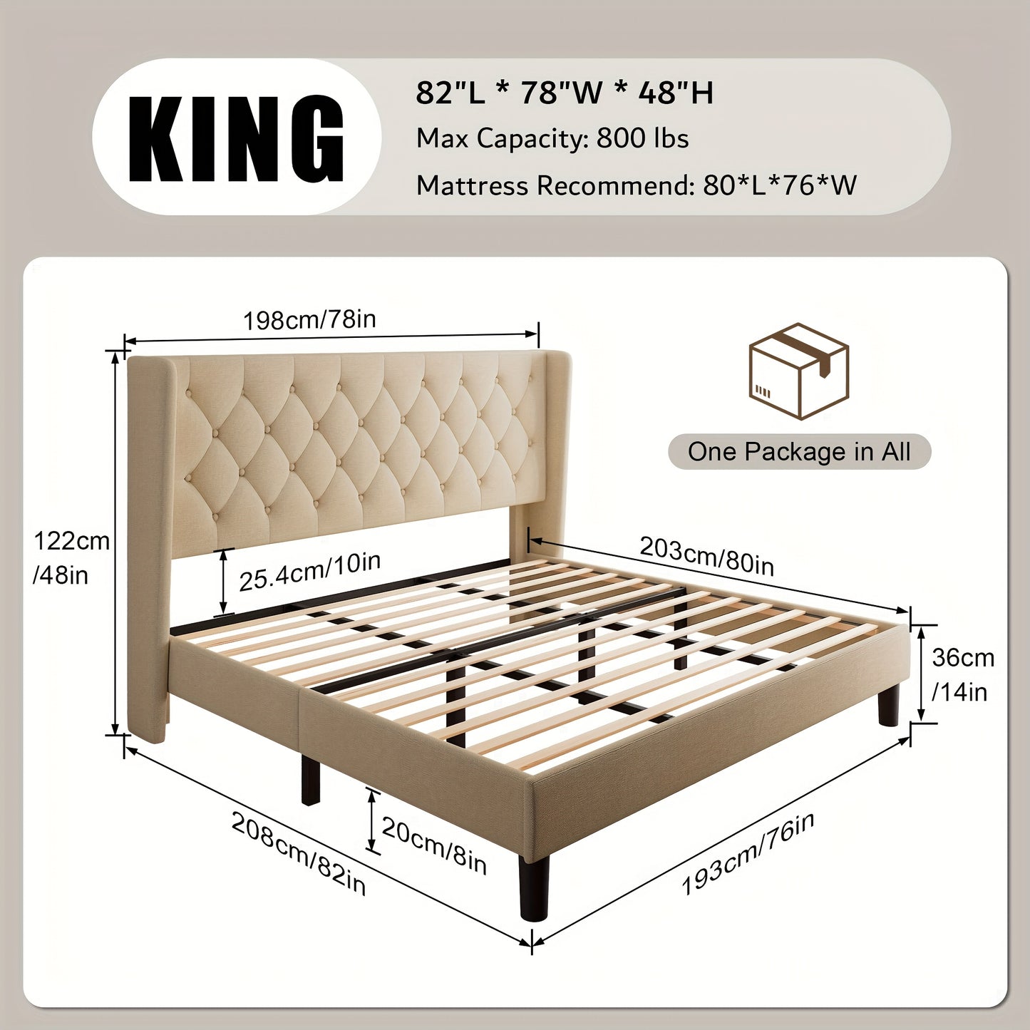 Modern Platform Bed Frame with 24-Inch Button-Tufted Headboard – Solid Wood Slats, Artistic Legs, Linen & Velvet, Dark Gray Light Grey Beige White Black, Full Queen King