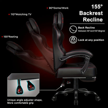 Big And Tall Gaming Chair 400lb Weight Capacity With Footrest, Ergonomic Video Game Chair For Adults With Oversized Headrest And Lumbar Pillow, Computer Chair Gaming For Office