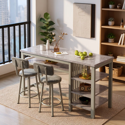 3-Piece Counter Height Dining Table Set with Faux Leather Bar Stools & Storage Shelves - Modern Farmhouse Breakfast Nook Set for Small Spaces, MDF Top & Metal Frame