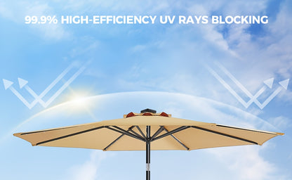 10ft Solar Patio Umbrella, With 32 LED Lights, Outdoor Market Table Umbrella, With Tiltable Buttons, UPF50 UV Protection, Heavy-Duty 8 Umbrella Bone Structure For Garden, Poolside, Decks, Backyards