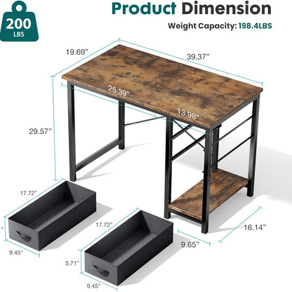 47-Inch Computer Gaming Desk with 2 Adjustable Fabric Storage Drawers, Ideal for Work, Writing, And Study, Computer Desk