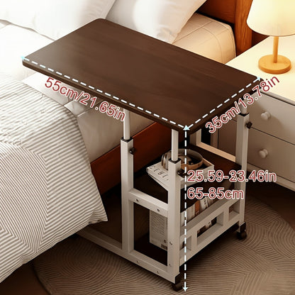 Over-Bed Table with 2-Tier Storage Rack Rolling Mobile Bedside Table for Sofa Bed Laptop Snacks Metal Frame Smooth Wheels Space-Saving Nightstand