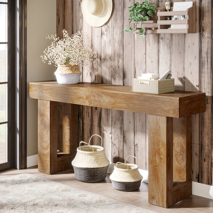 Farmhouse Console Table, 63-Inch Long Narrow Sofa Table Behind The Couch, Industrial Wooden Rectangular Entryway Table for Entrance, Hallway, Living Room (Natural)