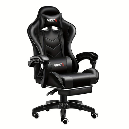 Ergonomic High-Back Gaming Chair with Footrest - PU Leather Reclining Office Desk Chair Suitable for E-Sports, Adjustable Swivel Lumbar Support & Racing Style Gamer Chair