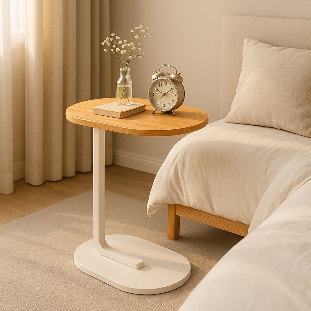 C-Shaped Round Side Table Narrow Sofa End Table Bedside TV Tray Snack Table Easy Install for Living Room Bedroom Office Wood Black Walnut White