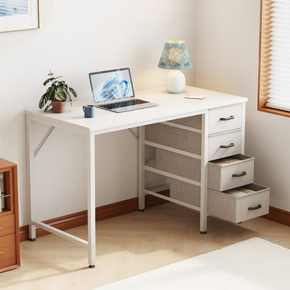 40 Inch Small Desk With 4 Fabric Drawers, Study Table For Students, Compact Work Desk For Bedroom Or Small Spaces, White/Black