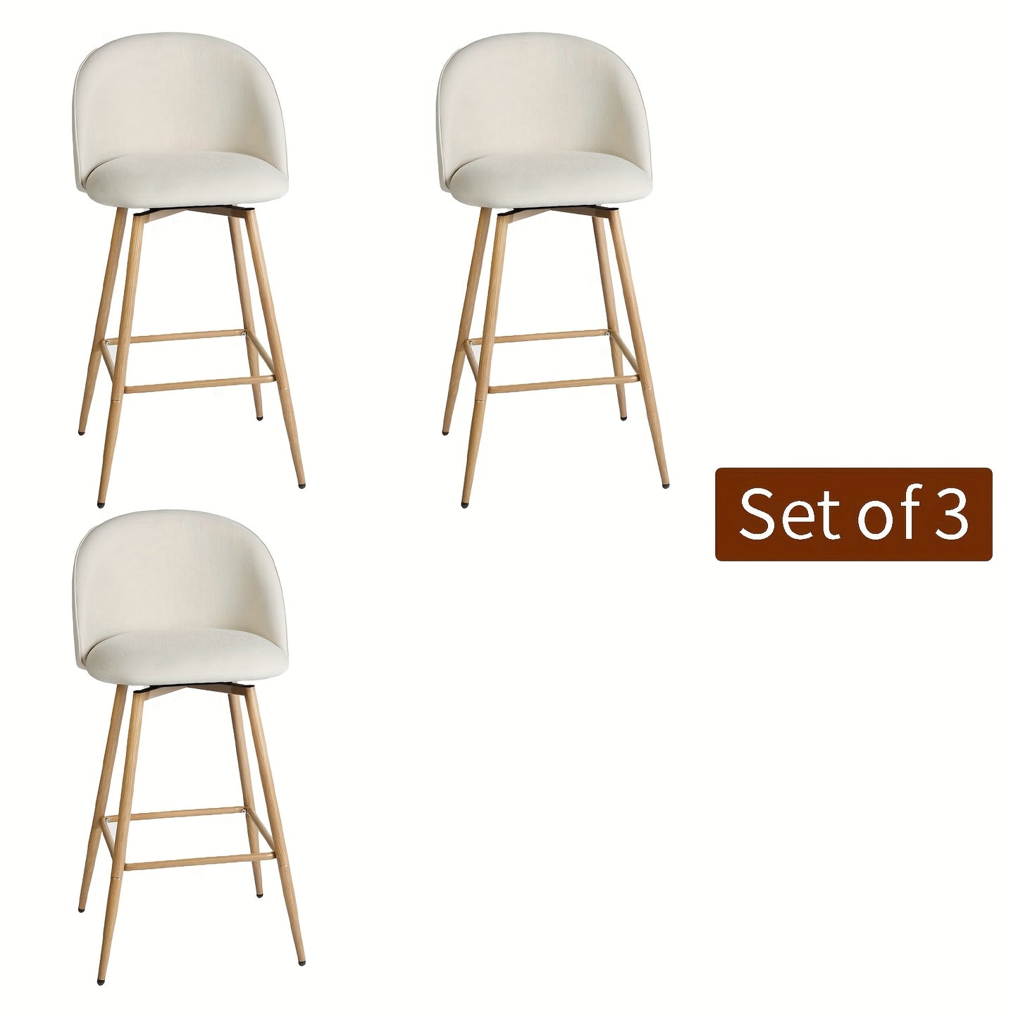 Homy Casa Set Of 1/2/3/4 Upholstered Swivel Counter Stools, 26-Inch, Industrial Style, Beige Fabric Seat with Footrest & Oak-Finish Legs, Ideal for Kitchen Islands Or Dining Areas