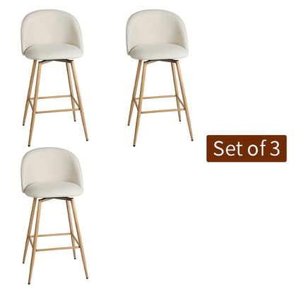 Homy Casa Set Of 1/2/3/4 Upholstered Swivel Counter Stools, 26-Inch, Industrial Style, Beige Fabric Seat with Footrest & Oak-Finish Legs, Ideal for Kitchen Islands Or Dining Areas