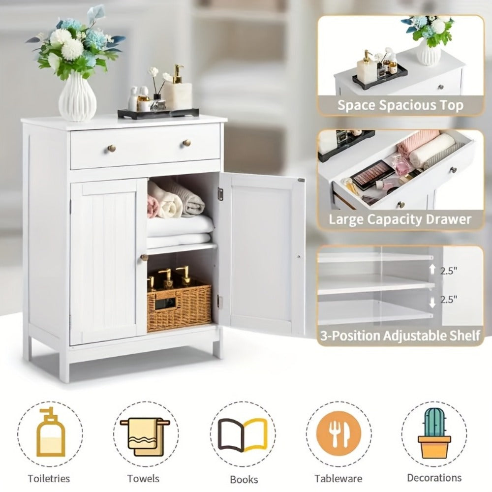 Bathroom Storage Cabinet with Double Shutter Doors Soft-Close Drawer Freestanding Bath Vanity 23.6x11.8x31.5 Inch Waterproof Moisture-Resistant Bathroom Furniture White