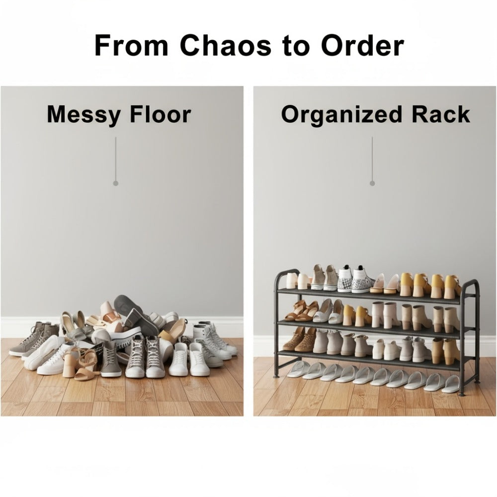 Stackable Shoe Rack Organizer 2 3 4 Tier Wide Long Shelf, Large Capacity Shoe Storage for Entryway Hallway Closet Wardrobe Porch, Holds 18+ Pairs, Dustproof Non-Woven Fabric