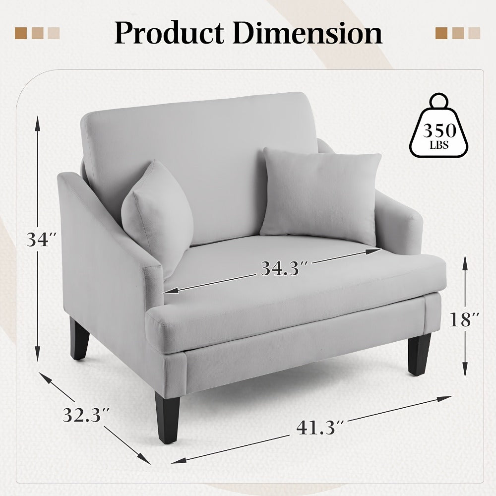 Oversized Accent Chair 33.5" Wide with 2 Pillows, Upholstered Memory Foam Armchair Big Reading Chair, Modern Single Sofa Chair for Living Room Bedroom Apartment Office