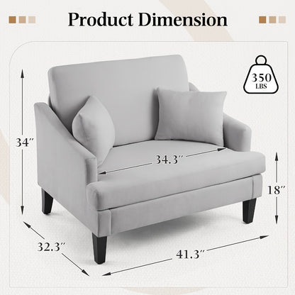 Oversized Accent Chair 33.5" Wide with 2 Pillows, Upholstered Memory Foam Armchair Big Reading Chair, Modern Single Sofa Chair for Living Room Bedroom Apartment Office