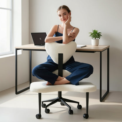 Cross-Legged Meditation Chair with Wheels – Height Adjustable ADHD Chair, Ergonomic Crescent Back Support, Memory Foam Seat, 360° Swivel, Teddy Fleece & Faux Leather in 4 Colors