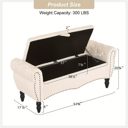 Mid-Century Modern Large Capacity Wooden Storage Box, Bedroom End of Bed Chair with Roll-Up Arms - Spacious Storage Space, Flip-Top Design, Perfect for Bedroom, Living Room, Hallway - Durable, Sturdy, Easy to Assemble