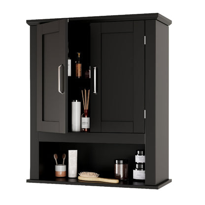 Over The Toilet Bathroom Cabinet with 2 Doors & Adjustable Shelf, Wall Mounted MDF Medicine Storage Organizer for Small Bathrooms, Toilet Paper & Medicines