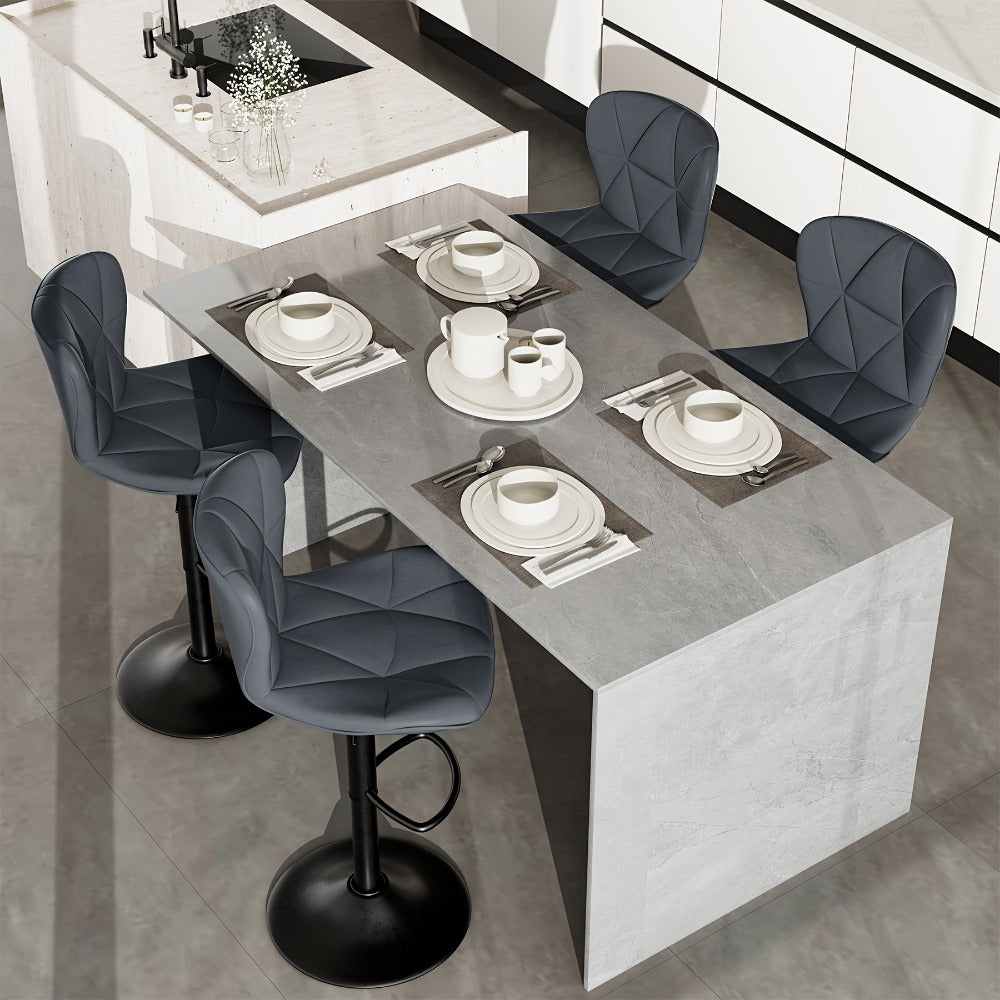 Swivel Bar Stools Set of 1/2/3/4, Adjustable Height Faux Leather Upholstered Counter Stools with Back & Thickened Cushion, Modern Island Barstools for Kitchen, Restaurant & Home Bar – Black White Gray Khaki