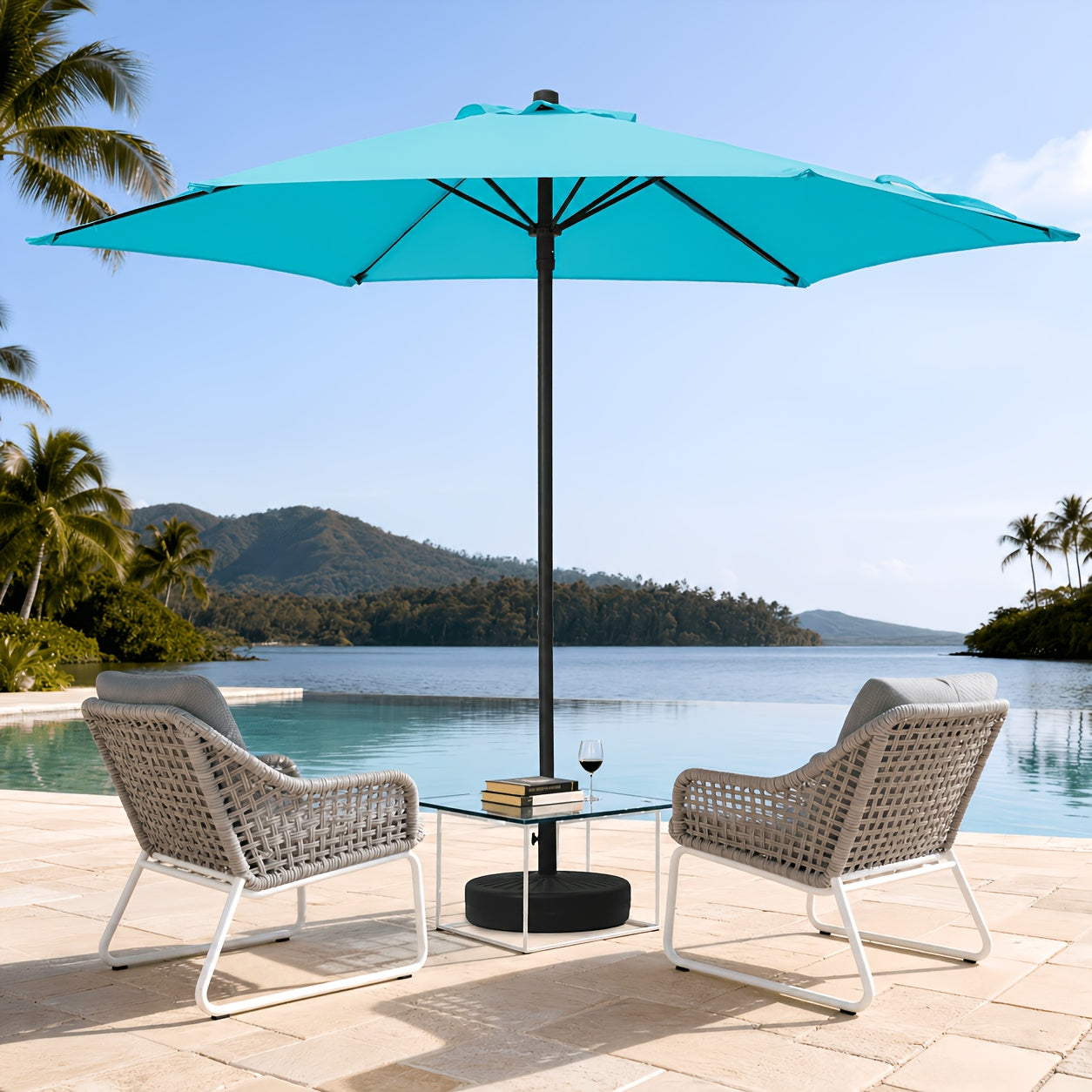 Outdoor Patio Umbrella, Heavy Duty Round Market with 6 Sturdy Ribs, Air Vent & UV Protection, for Garden Deck Backyard Poolside Beach, 7.5ft, No Base Included