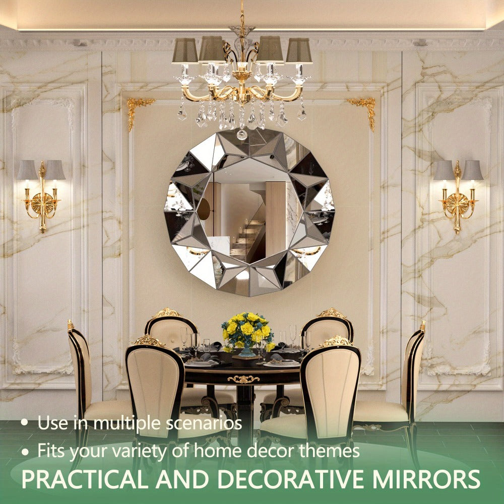 Hasipu Bathroom Wall Mirrors, 32 Inch Round Mirror Wall Decor, Beveled Edge Frameless Wall Mount Round Mirror for Living Room, Bathroom, Home