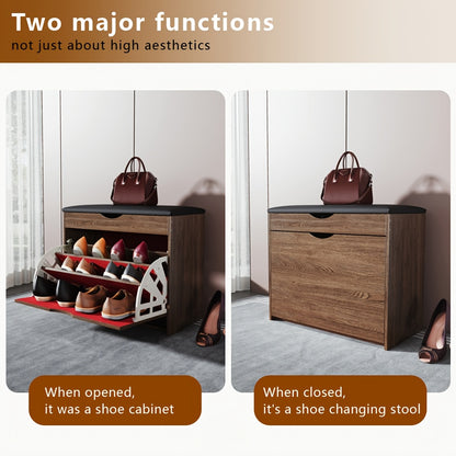 23.62 Inch Shoe Cabinet, Integrated Multifunctional Shoe Cabinet for Lobby, Bedroom, and Corridor, with 3 Layers of Storage Space, Leather Soft Bag Cushion, Convenient and Movable, Easy to Install Gift Suitable for Giving.