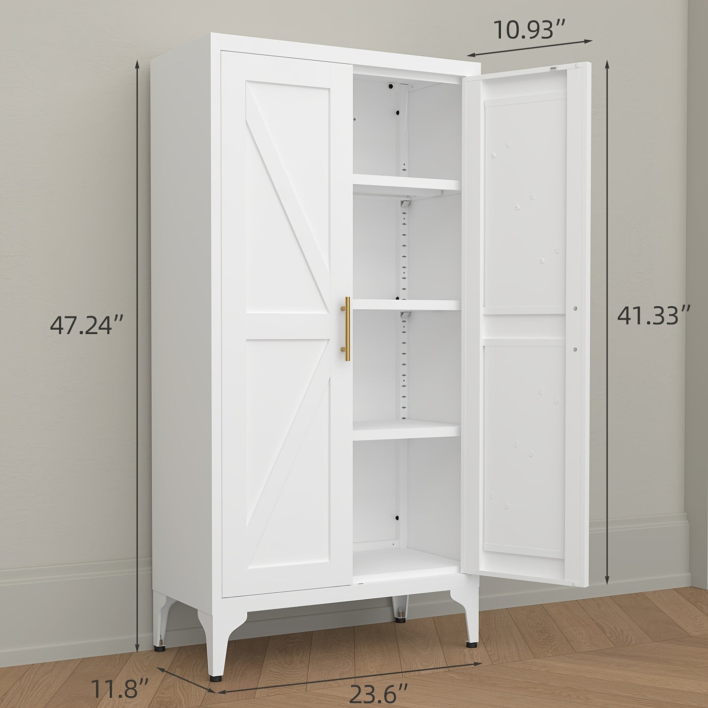 Metal Storage Cabinet, Metal Kitchen Pantry Cabinet, Food Pantry Storage Cabinets With Doors And Shelves, Large Steel Storage Cabient For Dinning Room, Laundry Room, White/Black