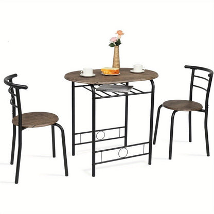 3 Piece Dining Table Set for 2 Small Kitchen Table and 2 Chairs with Wine Rack Metal Frame for Dining Room Apartment Living Room Small Space