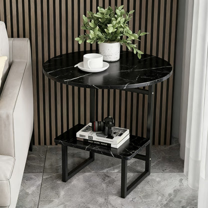 2-Layer Metal Side Table with Storage Shelf Compact Modern Light Luxury Sofa Bedside End Table Space Saving for Living Room Bedroom 7 Finishes