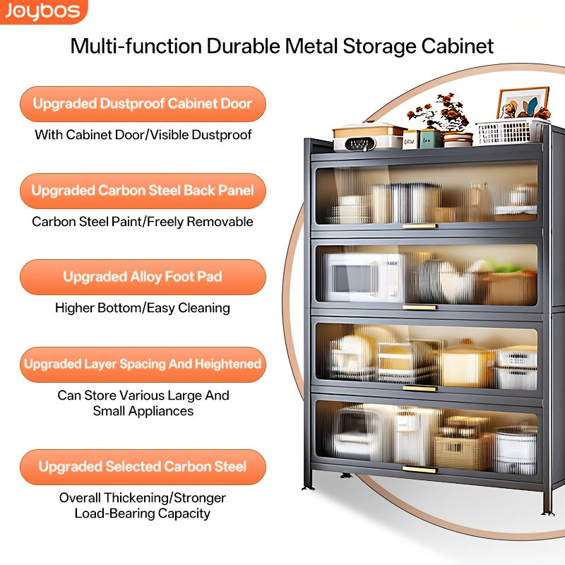 Heavy-Duty Metal Kitchen Cabinet with Transparent Acrylic Doors - Extra Tall Storage Shelf, Large Pantry Organizer for Kitchen, Living Room, Dining - Easy Assembly, No Power Needed (Grey, 57.1"H x 31.5"W x 12.6"D) - Ideal for Small Spaces