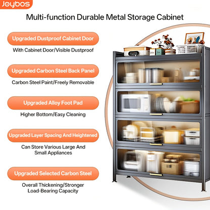 Heavy-Duty Metal Kitchen Cabinet with Transparent Acrylic Doors - Extra Tall Storage Shelf, Large Pantry Organizer for Kitchen, Living Room, Dining - Easy Assembly, No Power Needed (Grey, 57.1"H x 31.5"W x 12.6"D) - Ideal for Small Spaces