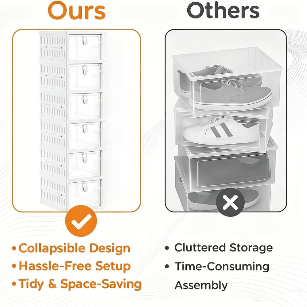 Foldable Shoe Storage Organizer 3, 5 or 6-Tier | Large Capacity Space-Saving Shoe Cabinet for Entryway, Corridor, Bedroom & Living Room | Stackable Multi-Functional Shoe Rack