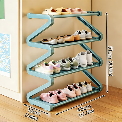 Multi-Layer Shoe Rack Freestanding Stackable Z-Shaped Plastic Shoe Organizer with Independent Storage Boxes Easy Assembly No Tools Required Space Saving