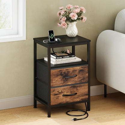 1/ 2P Bedside Table with Quick Charge USB/ Type-C Ports - Space Saving Floating Nightstand with 2 Adjustable Drawers& Built-in Socket, Ideal for Modern Bedrooms