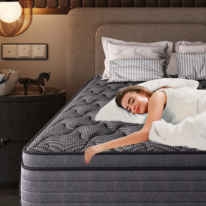 MRH New 10 12 14-Inch Twin Full Queen King Memory Foam Hybrid Mattress with Ergonomic Individual Springs, Breathable Fabric, Lumbar Support, for Side/Back Sleepers/Guest Room/Hotel/Home Bedrooms