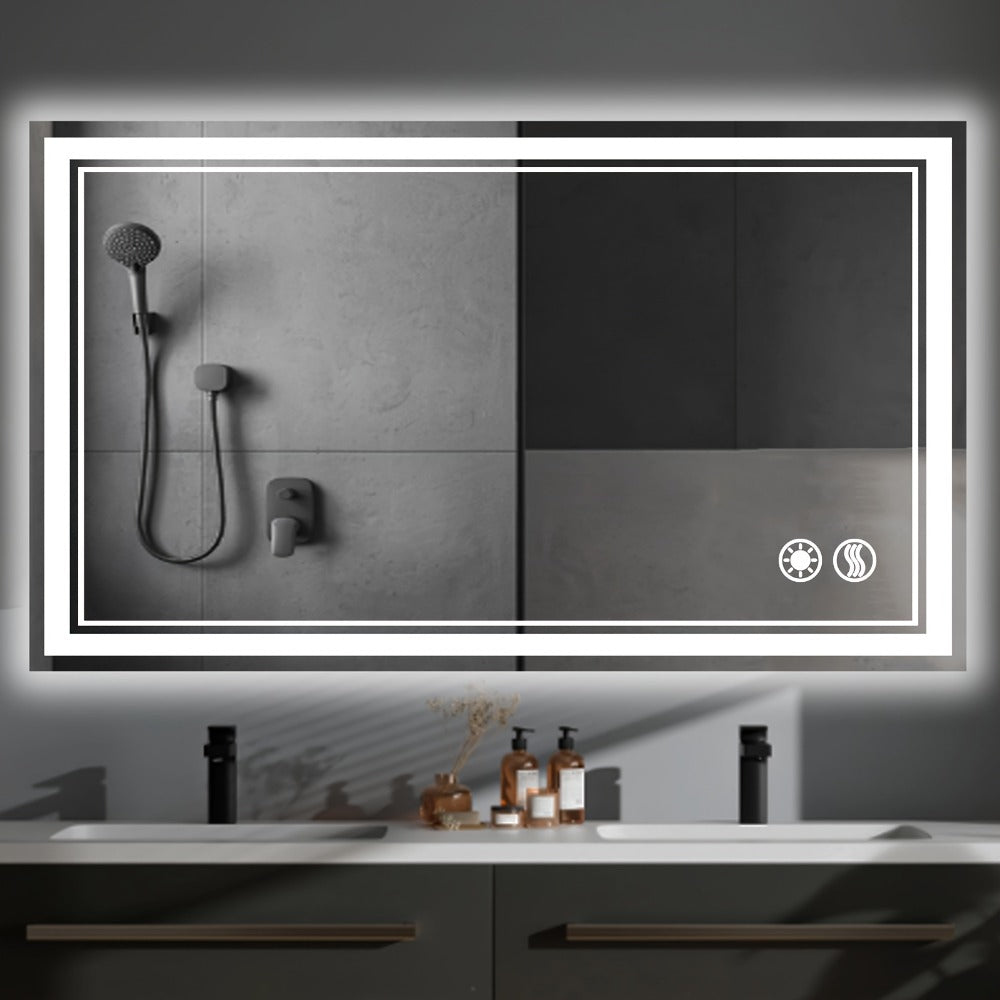 48x28 LED Bathroom Mirror with Lighting, Anti-fog, Adjustable Brightness, Backlight + Front Light, Smart Bathroom Dressing Mirror, Memory Function, Touch Screen Function, Shatterproof, Tempered Glass (horizontal/vertical)