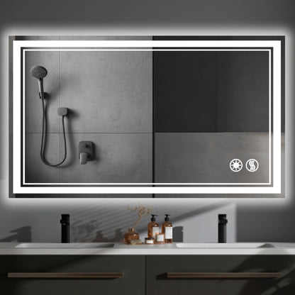 48x28 LED Bathroom Mirror with Lighting, Anti-fog, Adjustable Brightness, Backlight + Front Light, Smart Bathroom Dressing Mirror, Memory Function, Touch Screen Function, Shatterproof, Tempered Glass (horizontal/vertical)