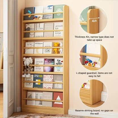 Creative Design, Ultra-Narrow Solid Wood Bookshelf, Bookcase, No Paint And Zero Formaldehyde, Wall-Mounted Bookshelf, Over-The-Door Bookshelf, Multi-Layer Shelf, Space-Saving