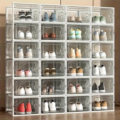 Transparent Shoe Boxes with Lid Stackable Foldable Clear Shoe Storage Organizer Set 6 12 24 Pcs Space Saving Plastic Shoe Containers for Closet Bedroom Entryway Dorm