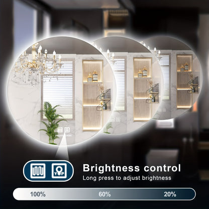 LED Bathroom Mirror with Lights 23.6 Inch Round Dimmable, Wall Mounted Vanity Mirror Tempered Glass Memory Function Plug-in Hardwired for Bathroom Makeup Modern Decor