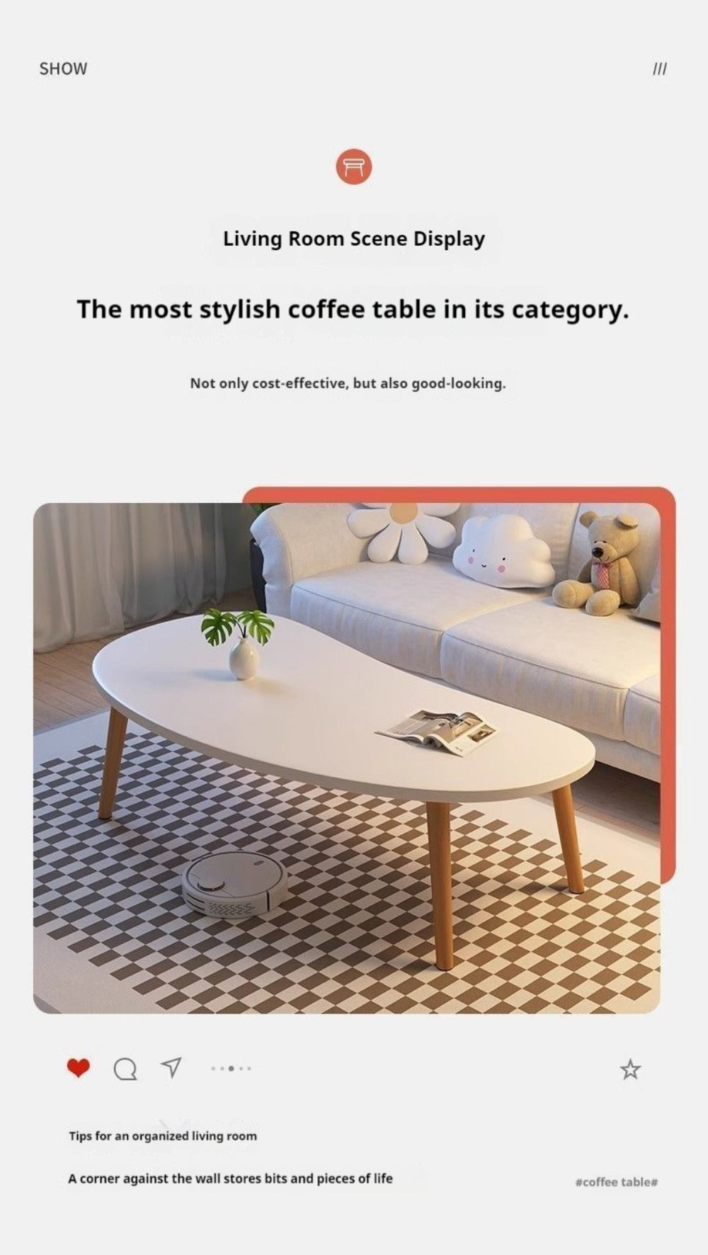 Minimalist Solid Wood Coffee Table Natural Wood Grain Tea Table for Living Room & Small Apartments – Modern Versatile Center Table Home Decor Gift, White