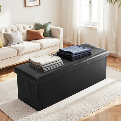 43 Inch Folding Storage Ottoman Bench - Upholstered Foot Rest Stool with 660 Lbs Weight Capacity, Extra-Strong Frame, Soft Synthetic Leather, for Living Room, Bedroom, Office & Dorm - Space-Saving, Multi-Functional Design