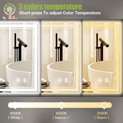 48x28 LED Bathroom Mirror with Lighting, Anti-fog, Adjustable Brightness, Backlight + Front Light, Smart Bathroom Dressing Mirror, Memory Function, Touch Screen Function, Shatterproof, Tempered Glass (horizontal/vertical)