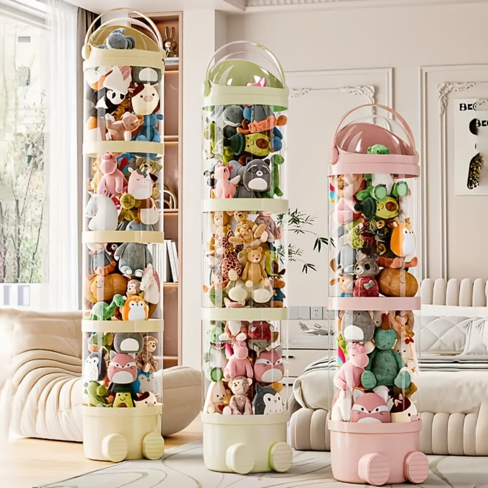 Four-layer Transparent Large-capacity Plastic Storage Bucket, Plush Animal House Design, High-transparency Storage Bucket, Keeps Plush Tidy, Suitable for Dollhouse Bedrooms And Living Room Decor, Perfect Mother's Day Gift