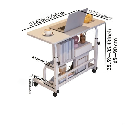 Adjustable Height Mobile Computer Desk with Double-Layer Storage, Wheels & Space-Saving Design – Portable Laptop Table for Bedroom, Sofa, Home Office & Living Room