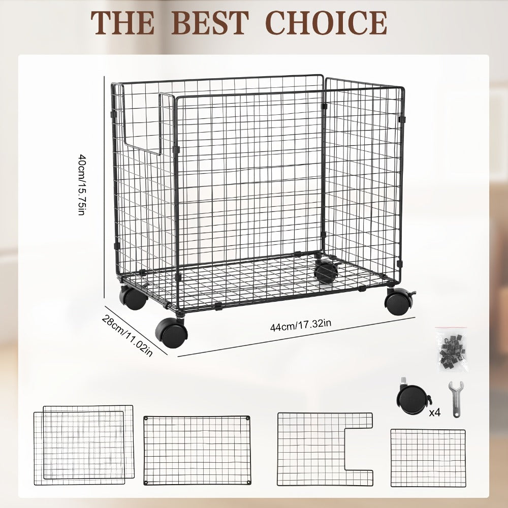 Metal Storage Basket with Wheels, Rolling Wire Organizer Bin for Laundry Bathroom Kitchen Pantry, Open Shelf Basket Home Organization Container No Lid
