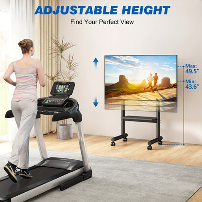 Universal Mobile TV Stand Rolling Cart for 40-75 Inch TVs up to 110 LBS, Height Adjustable 43.6"-49.5" with Storage Shelf & 360° Locking Wheels, VESA 400x400mm, Indoor Outdoor Apartment Office Gym