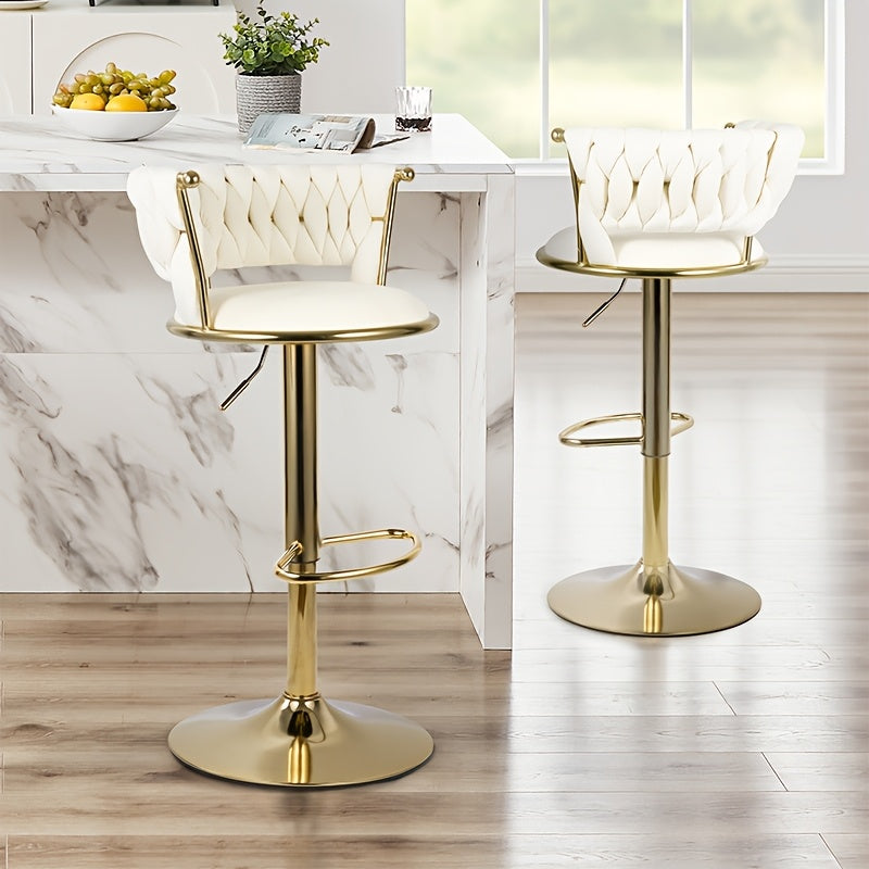2pcs/4pcs Modern Swivel Woven Velvet Bar Stools, Stool, 360° Swivel Adjustable Height Bar Stool with Backs Golden Metal Tall Bar Stools Counter Height for Kitchen Island, for Christmas, Festival, New Year'S Gift