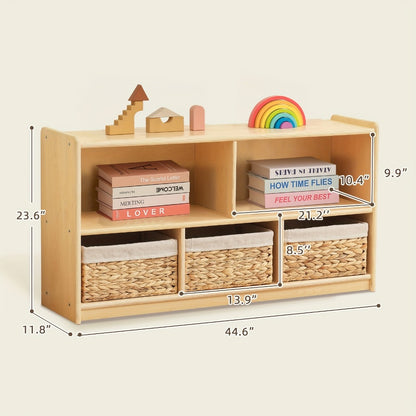 Large Wood Storage Organizer, 2-Shelf Wood Bookshelf, 5-Section Kids Bookshelf, Wooden Storage Cabinet for Classroom, Kids Bookcases And Toddler Shelf for Kids Room, Playroom, Nursery