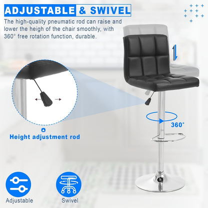 Bar Stool Set of 2, Bar Table Sold Separately, PU Leather Adjustable Swivel Stool