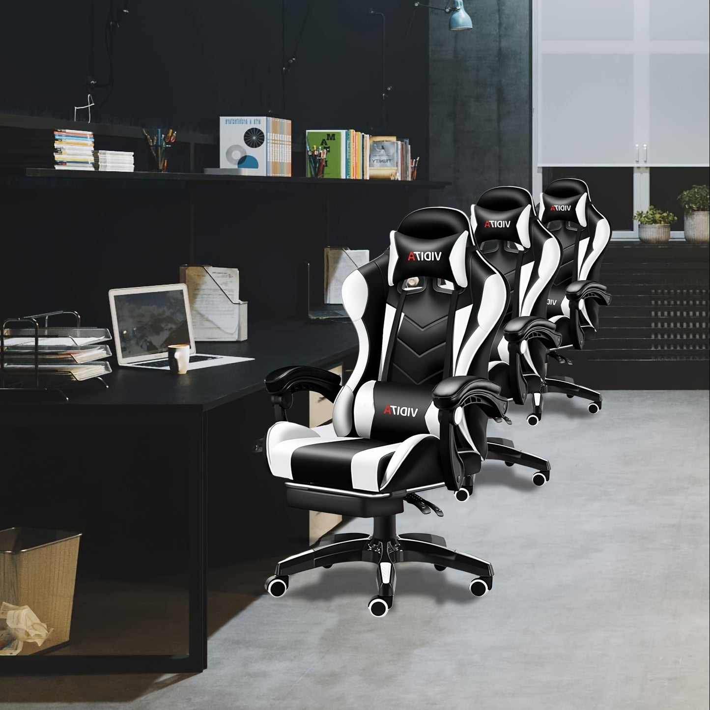 Office Gaming Chair, Computer Office Chair with Pocket Spring Cushion, Linkage Armrests And Footrest, High Back Ergonomic Computer Chair with Lumbar Support Task Chair with Footrest