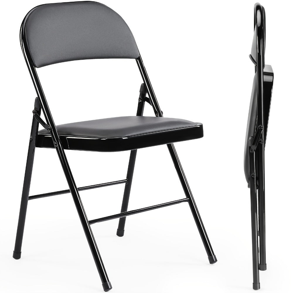 PU Leather Folding Chairs with Padded Seats & Steel Frame, Portable Stackable Chairs for Events Weddings Dining Home Office Church, 2 4 8 10 12 20 Packs Available in Khaki Black Grey