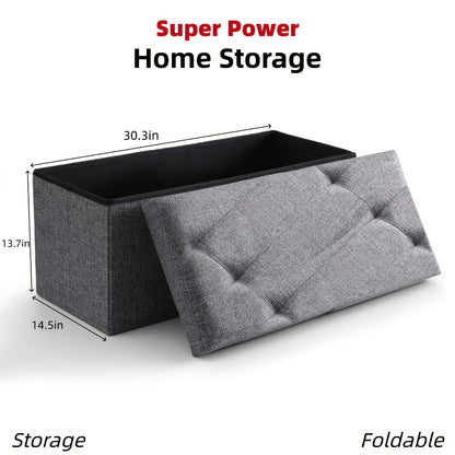 Folding Storage Ottoman Footstool Bench with Seat Cushion Waterproof Easy-Clean Surface, Heavy Duty Multifunctional Organizer for Living Room Bedroom Patio Garden, Medium Large Extra Large Grey